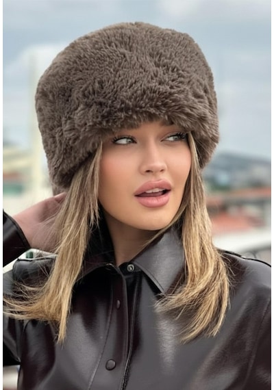 Mollycrush Kışlık Trend Peluş Kahve Suni Kürk Kalpak Şapka Slav Kazak Rus Tarzı Kahverengi