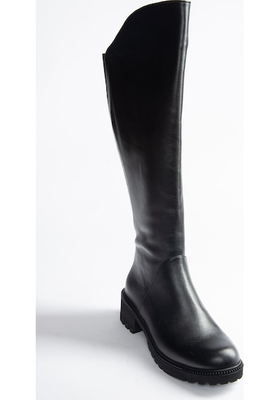 Fox Shoes Siyah Hakiki Deri Alçak Topuklu Günlük Kadın Çizme N654032803 Siyah