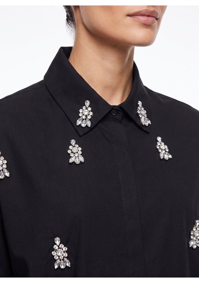 Fabrika Siyah Kadın Oversize Taşlı Gömlek F5wl-gml0101