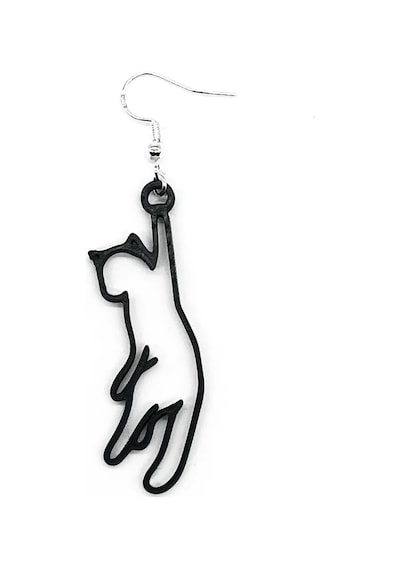 Sarkan Kedi Silüeti Küpe Çifti - Oyunbaz Mizah Temalı Minimalist Kedi Aksesuarı Siyah