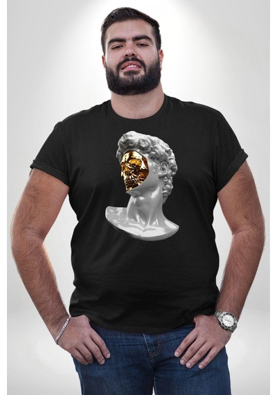 Angemiel Modern Sanat Apollo Siyah Büyük Beden Erkek Kadın Unisex Basic Ön Baskılı Tişört Siyah