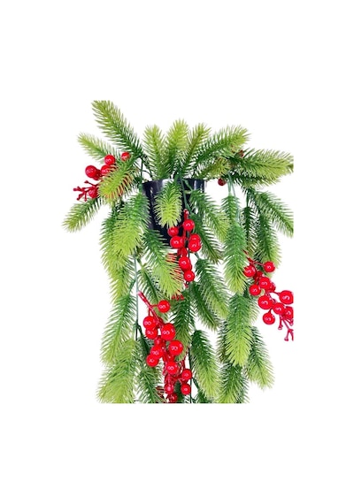 Yapay Çiçek Saksıda Sarkan Kokina Yılbaşı Çiçeği Red Berry 60cm