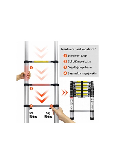 Master 504330 Paslanmaz Çelik Teleskopik Merdiven 260 Cm