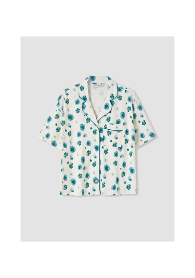 Lcw Dream Ekru Gömlek Yaka Çiçekli Kadın Pijama Takımı