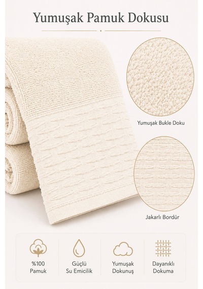 Banyo Havlusu %100 Pamuk 90x150 Cm Linea Collection 650 Gr Krem