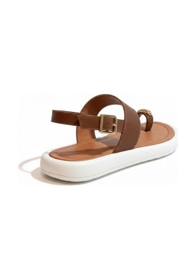 Ne&ve Shoes Taba Hakiki Deri Parmak Arası Arkadan Tokalı Kadın Günlük Sandalet