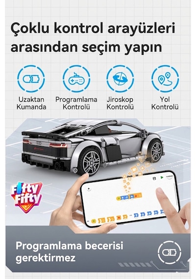 Cada Uzaktan Kumandalı 1: 14 Audi R8 Coupe 536 Parça Oyuncak Yapım Seti Blok Araba -ffcada-c57012w