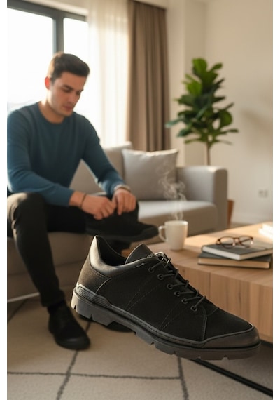 Enoch Hakiki Deri Süet Detaylı Erkek Sneaker Ayakkabı Ortopedik Taban Siyah - Antrasit Enoch Hakiki Deri Süet Detaylı Erkek Sneaker Ayakkabı Ortopedik Taban Siyah - Antrasit