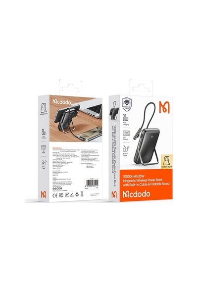 Mcdodo Mc-1811 10.000 Mah Manyetik Kablosuz Şarj Cihazı Dahili Type-c Siyah