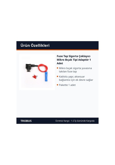 Trobus Fuse Tap Sigorta Çoklayıcı Mikro Bıçak Tipi Adaptör 1 Adet Diğer