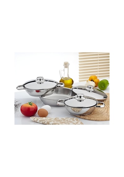 Tr Paslanmaz Çelik Omlet Tava Seti, Kapaklı, 3 Adet, 16cm, 18cm, 20cm, 6 Parça Diğer