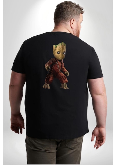 Angemiel Bebek Groot Guardians Galaxy Büyük Beden Siyah Tişört Kadın Erkek Ünisex Sırt Baskılı Siyah