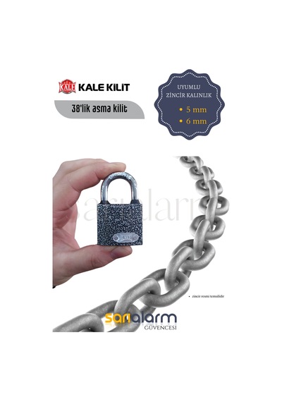 Kale Gri Asma Kilit 38mm Orta-büyük Boy