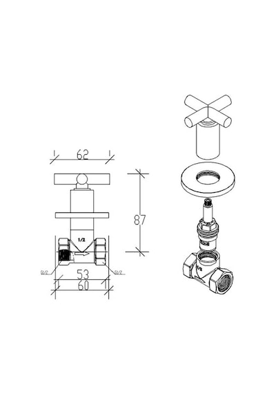Tema Cross Ankastre Stop Valf 1/2 Krom 69225 Krom