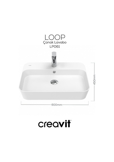Creavit Loop Dikdörtgen Çanak Lavabo 45x60 Cm Beyaz Lp061-00cb00e-0000