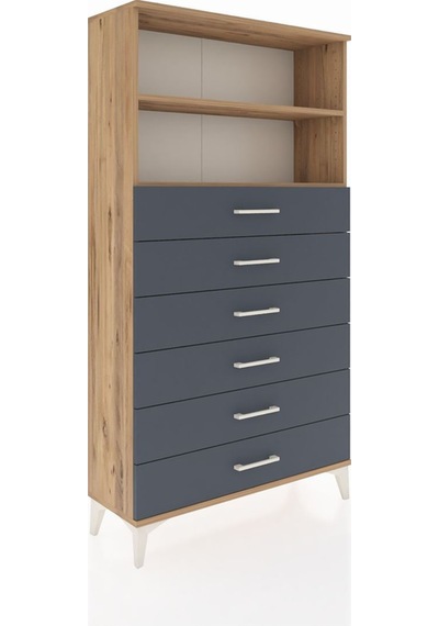 Arges Dolap 2 Raflı 6 Çekmeceli 88x30x163 Çam-antrasit Atlas Çam