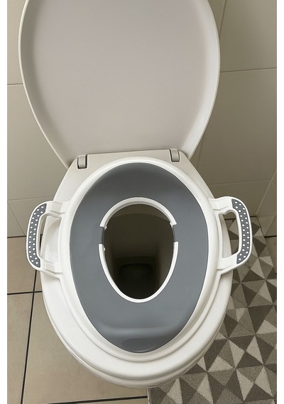 El Destekli Çocuk Klozet Adaptörü Tuvalet Wc Eğitimi Lazımlık Aparat Beyaz - Gri