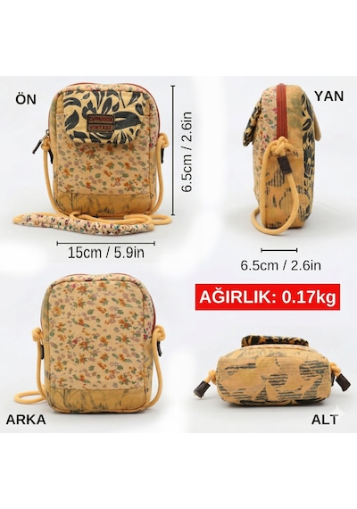 Cappadocia Vintage Kadın Çiçek Desenli Omuz Çantası - Bohem Tarz Mini El Ve Telefon Çantası Kavuniçi
