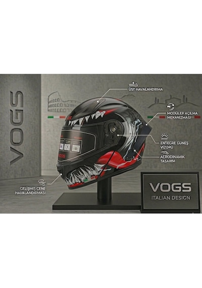 Ws-210 Güneş Vizörlü Çene Açılır Kask Kırmızı Dişli Şeffaf Vizörlü İtaly Dizany