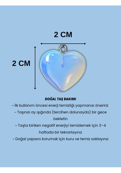 Doğal Taş - Ay Taşı Kalp Kolye Açık Mavi
