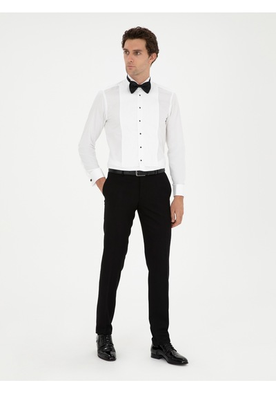 Cacharel Beyaz Slim Fit Manşetli Pamuk Karışımlı Smokin Gömlek