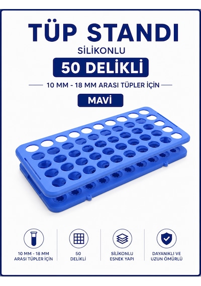 Tüp Standı Silikonlu 10 Mm-18 Mm Arası Tüpler İçin - 50 Delikli Mavi