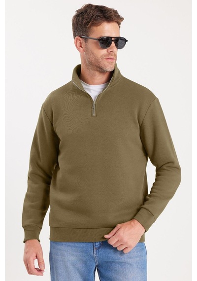 Tudors Unisex Relax Fit Rahat Kesim Pamuklu İçi Polarlı Yarım Fermuarlı Haki Dik Yaka Sweatshirt-35162 Haki Tudors Unisex Relax Fit Rahat Kesim Pamuklu İçi Polarlı Yarım Fermuarlı Haki Dik Yaka Sweatshirt-35162 Haki