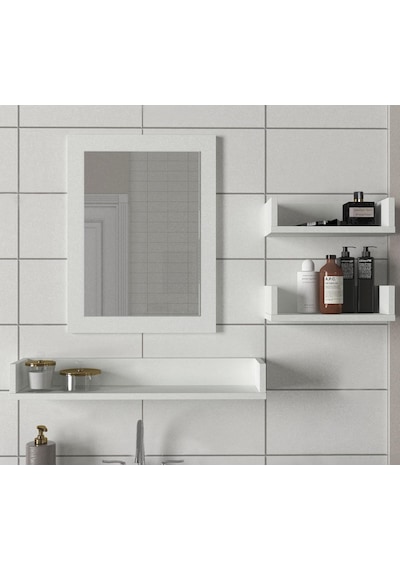 Dekorister Simon Banyo Üst Dolabı Aynalı Etajer Beyaz
