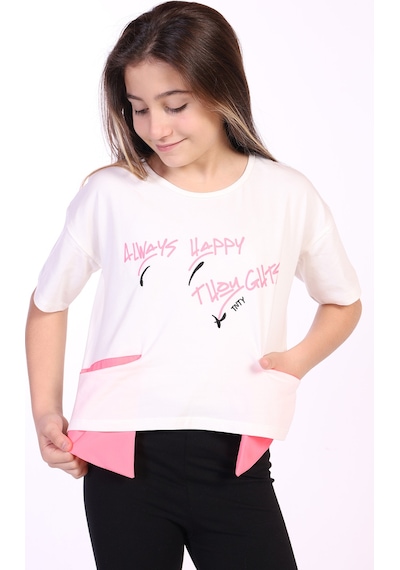 Toontoy Kids Toontoy Kız Çocuk Always Happy Baskılı Tişört Ekru