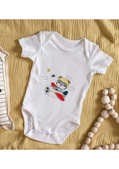 Bitmeyenkartus Bk Kids Sevimli Pilot Tasarımlı Bebek Body Zıbın - Model 1 Çok Renkli