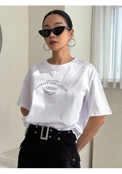 Flood Of Style Kadın Beyaz Clarity And Candor Baskılı Oversize T-shirt