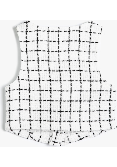 Koton Crop Tüvit Bluz Kolsuz İnci Düğme Detaylı Ekru Çizgili 4skg60112aw Ekru