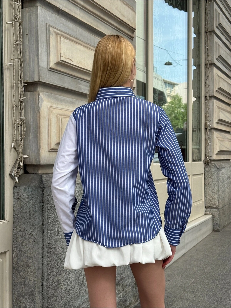 Mamayaga Kadın Özel Tasarım Yaka Kol Düğmeli Çizgili Garnili Bluz Boy Pamuk Curve Şık Gömlek Lacivert Mamayaga Kadın Özel Tasarım Yaka Kol Düğmeli Çizgili Garnili Bluz Boy Pamuk Curve Şık Gömlek Lacivert