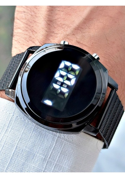 Led Dijital Geometrik Model Hasır Kordon Erkek Kol Saati Siyah - 654696056 Şeffaf