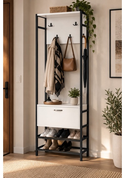 Sulorahome Metal Portmanto Beyaz Ve Siyah Renklerde 180 Cm Yükseklikte Ayakkabılıklı Vestiyer Beyaz - Siyah Sulorahome Metal Portmanto Beyaz Ve Siyah Renklerde 180 Cm Yükseklikte Ayakkabılıklı Vestiyer Beyaz - Siyah