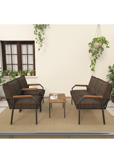 Mygusi Hayal Balkon, Bahçe, Cafe - Metal Kanepe Koltuk Takımı - Sehaplı Kahve
