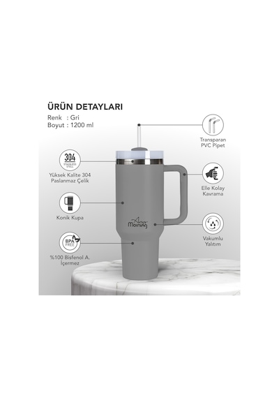 Any Morning Vaha 1200 Ml Üç Kademe Çevirmeli Kapaklı Çift Katman Çelik Termos Mug Su Yeşili Sı2440217 Yeşil