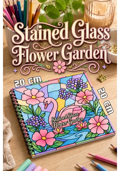 Stained Glass Vitray Flower Garden 20x20 Cm Büyük Boyama Kitabı, Çocuklar Ve Yetişkinler İçin