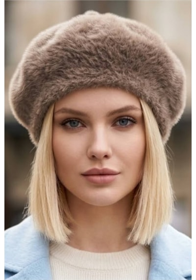 Uniquetrenders Kadın Peluş Kışlık Fransız Ressam Bere Camel