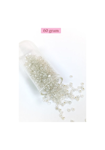Dökme Cam Kum Boncuk 8/0 3 Mm - 60 Gram - Şeffaf Gümüş - Bnc201