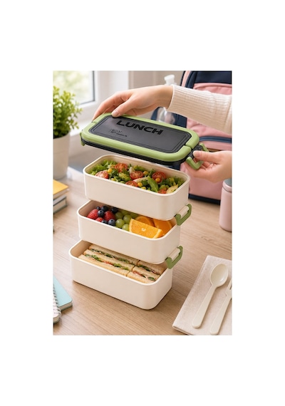 Mavi Beslenme Kutusu 3 Bölmeli 1 Adet 3 Bölmeli Beslenme Kabı Yemek Saklama Kabı Taşınabilir Lunch Box Okul