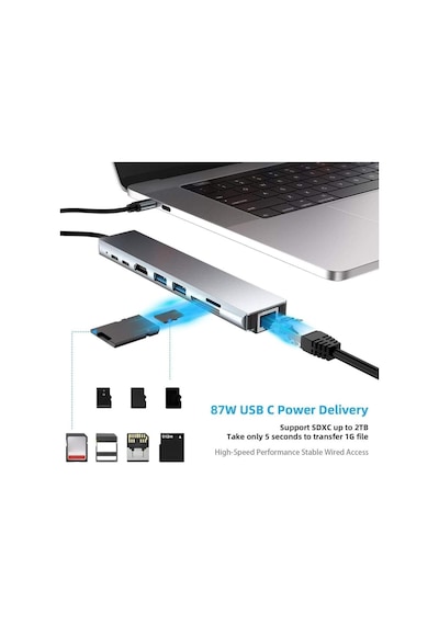 Cf55 Macbook Android Uyumlu Type-c To 2 Usb 3.0 4k Hdmı Ethernet Rj45 Pd Çevirici Hub Adaptör,