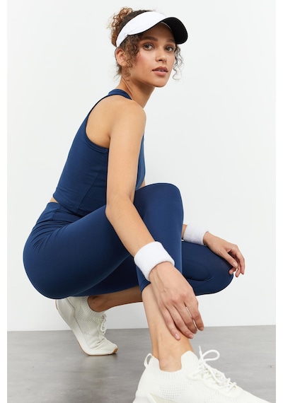 Tommylife İndigo Yüksek Bel Kapri-crop Atlet Slim Fit Kadın Tayt Takım - 95284