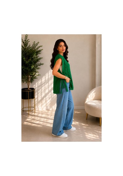 Hira Life Fashion Kadın Bisiklet Yaka Yanları Açık Bağcıklı Oversize Triko Süveter Yeşil Yeşil Hira Life Fashion Kadın Bisiklet Yaka Yanları Açık Bağcıklı Oversize Triko Süveter Yeşil Yeşil