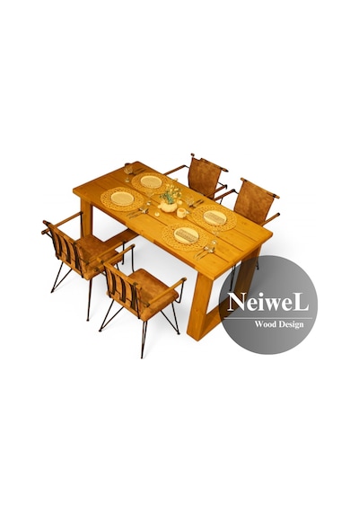 Neiwel Garden Avex Doğal Ahşap Bahçe Yemek Masası-80-140 Açık Ceviz