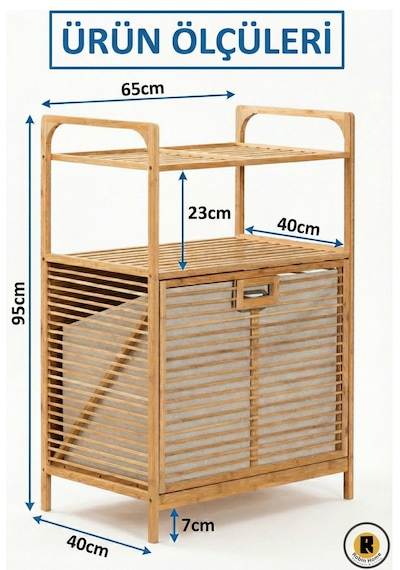 Bambu Kirli Sepetli 2 Raflı Çok Amaçlı Banyo Düzenleyici Çamaşır Sepeti Organizer 64 40 95cm Bej