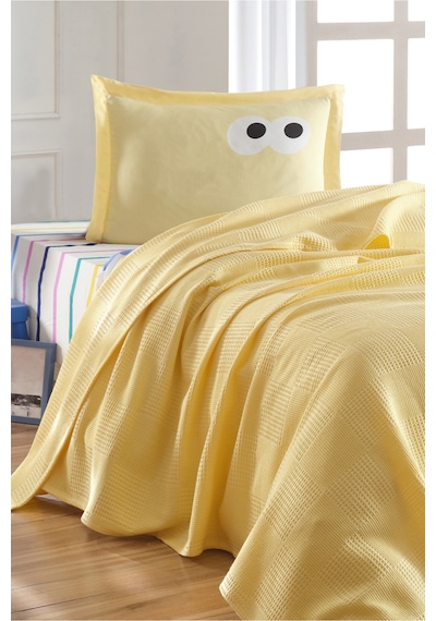 Eponj Home Lastikli Çarşaflı Pike Takımı Tek Kişilik %100 Pamuk 3 Parça Funny Desenli Sarı Weave Serisi Sarı