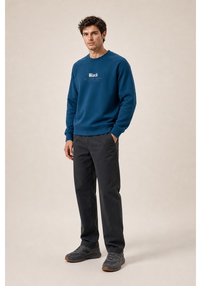 Redline Black Yeni Sezon Erkek Kışlık Regular Fit Sweatshirt Pamuklu Petrol