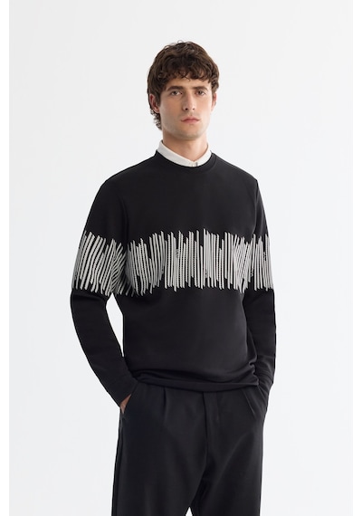 Avva Erkek Siyah Bisiklet Yaka Pamuklu Çizgili Sweatshirt B001203