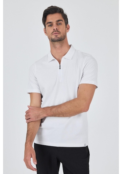 Beyaz Kısa Kol Düz Suprem Polo Yaka Cepsiz Pamuklu Casual Slim Fit Tişört 1011250164 600 Beyaz